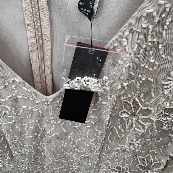 ADRIANNA PAPELL NWT Beaded Cocktail Dress AP1E208670 in Biscotti // 6 - Picture 8 of 14